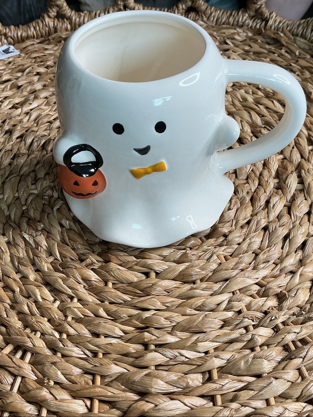 White Ghost Halloween Ceramic Mug with Pumpkin Accent